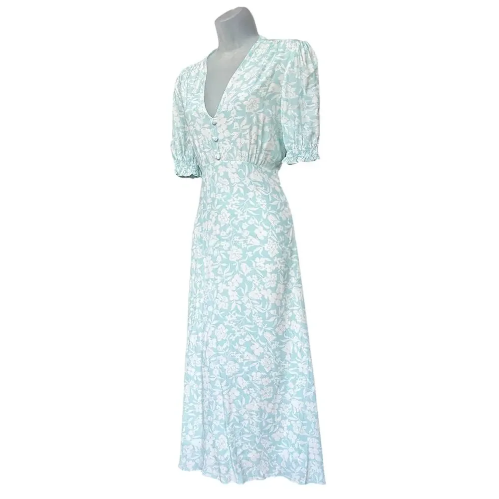 Hobbs London Helen Dress Size 6 (UK 10) Floral Midi Blue Ivory V-Neck Regency - Picture 3 of 12